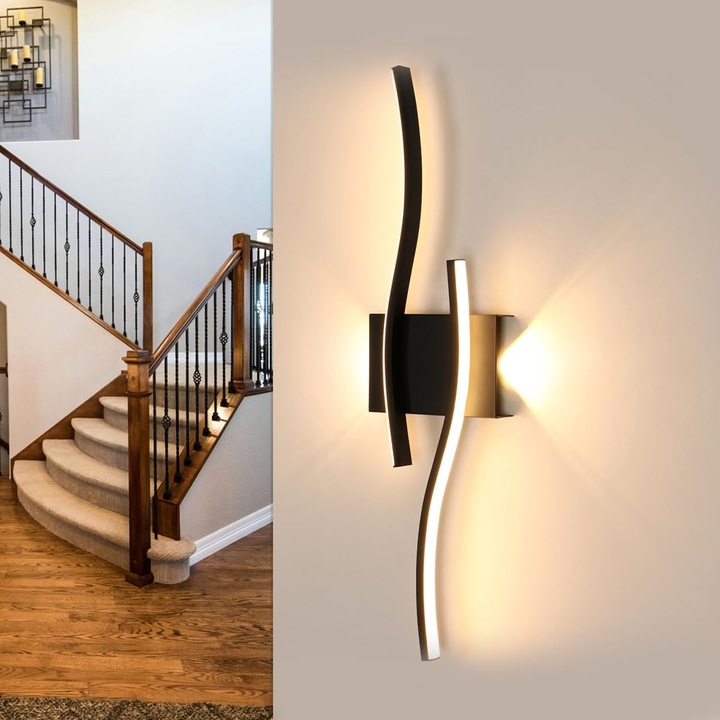 LED стенна лампа, Goeco, черна, алуминий, 59×15×5 см, 20 W, топла светлина, 3000 K
