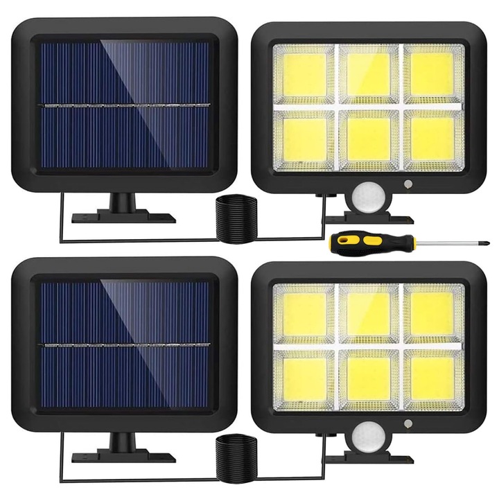 Соларна лампа за зареждане, SINBINTA, 2 бр., 3 режима на работа, Регулируема, 120 LED, Сензор за движение и светлина, Кабел 5 м, Включена батерия 1200 mAh, Дължина на кабела 5 метра, Лесен за използване, Водоустойчивост IP65, ABS, Черен