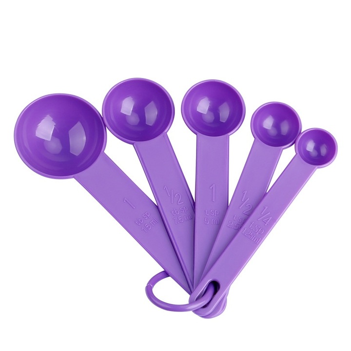 Комплект от 5 мерителни лъжички, кухненски прибори, пластмаса, лилаво, 12x4,2 см