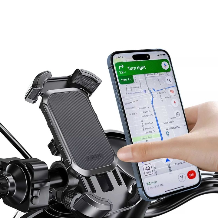 Suport telefon pentru bicicleta/Motocicleta, 360° rotativ, compatibil cu telefoane 4.7-6.8", prindere pe ghidon 15-28mm