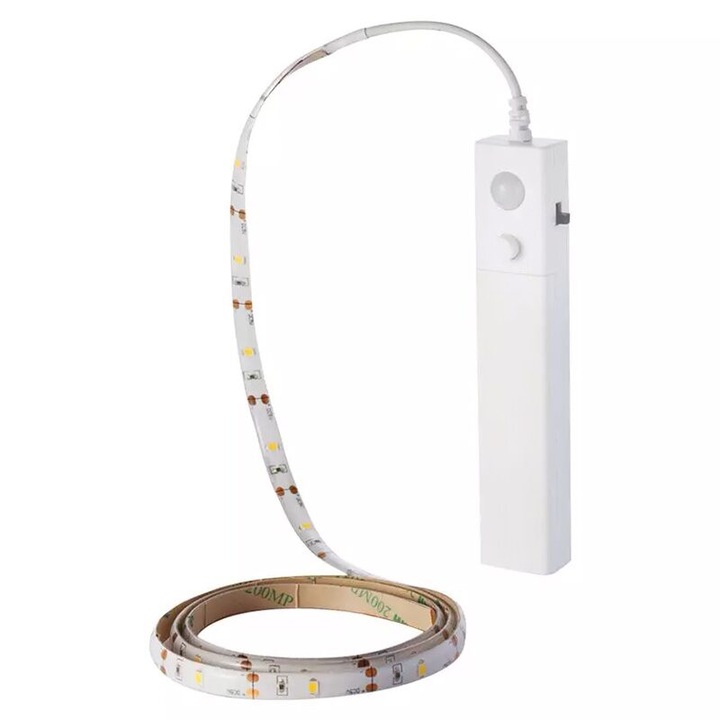 Banda led 2835, Lungime 1 m, 2.4W, 2700K Lumina neutra, senzor miscare, Alimentare baterii 4 x AAA, IP65