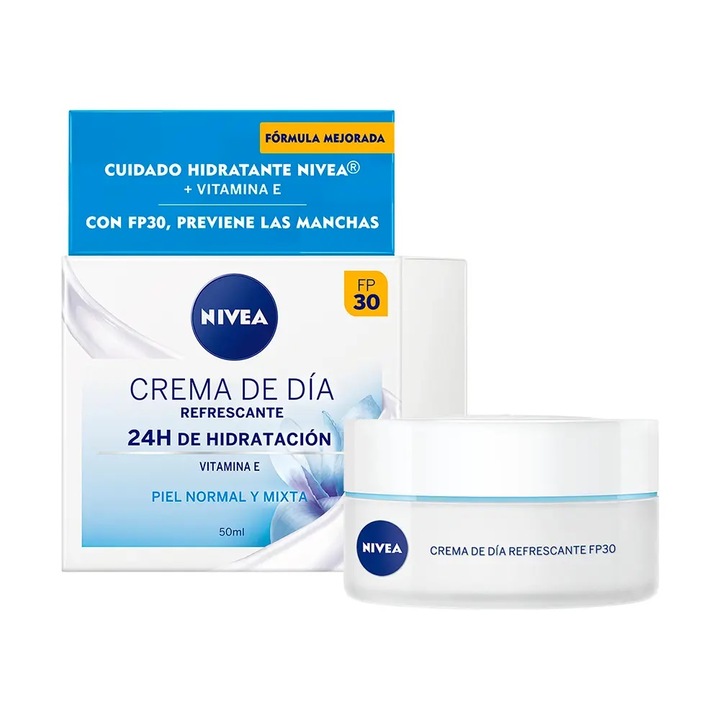 Crema faciala de zi hidratanta cu SPF30 pentru tenul normal si mixt, Nivea Crema De Dia Refrescante, 50 ml