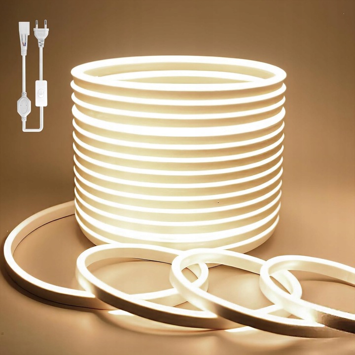 Banda neon, LED BAGZY, 20m, 220V IP65, 120 LED/M, Culoare alb natural