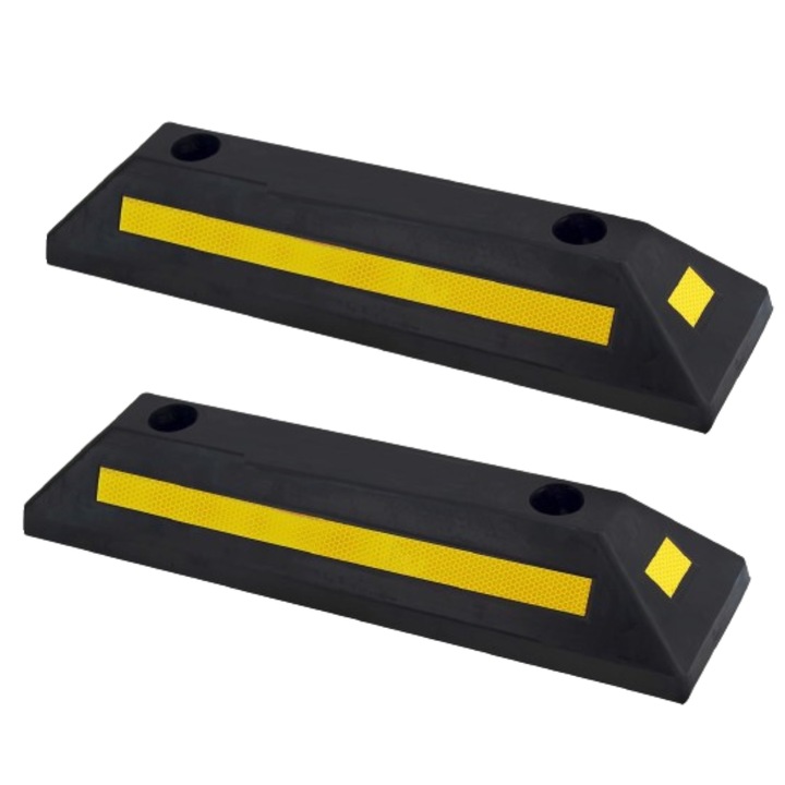 Комплект от 2 SUPER TRENDS® професионални стопера за колела за паркиране, гума, устойчива на лошо време, отразяваща, закрепване на винт, черно/жълто