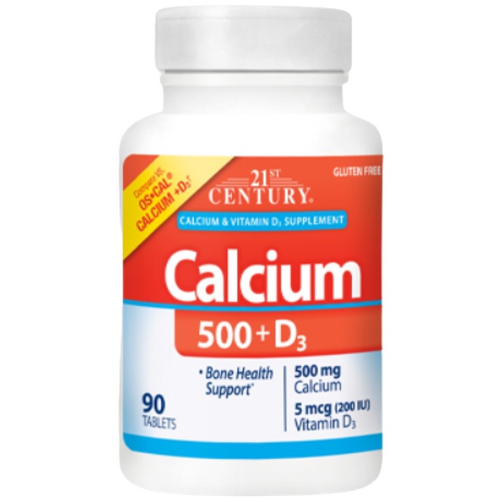 Supliment alimentar 21st Century Calcium 500 plus D3, 90 Tablete