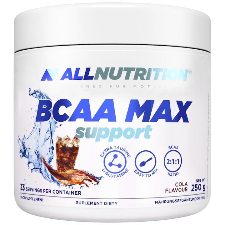 Хранителна добавка AllNutrition BCAA Max Support, Кола, 250 грама