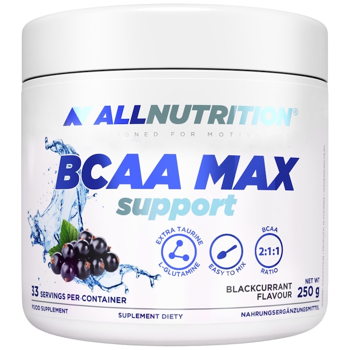 Хранителна добавка AllNutrition BCAA Max Support, Касис, 250 грама