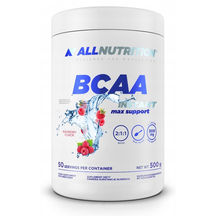 ALLNUTRITION BCAA Max Support Instant, Supliment alimentar, Zmeura, 500 grame, Aminoacizi BCAA pulbere
