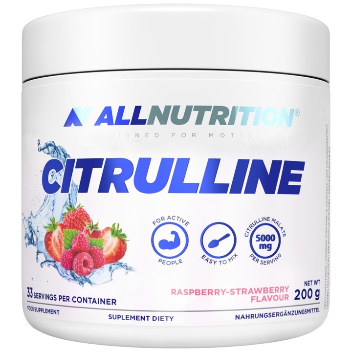 Supliment alimentar cu citrulina, ALLNUTRITION Citrulline, 200g, aroma Capsuni Zmeura, pudra, Malat de Citrulina