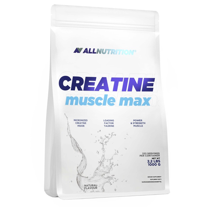 Creatina monohidrata, ALLNUTRITION Creatine Muscle Max, 1000g, aromă naturală, fără zahăr, pentru creșterea masei musculare și performanță sportivă intensă