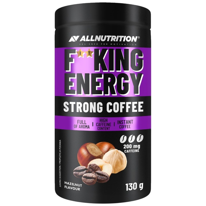 Cafea instant aromata, Allnutrition Fitking Energy Coffee, aroma alune, 130g, foarte puternica, 200mg cofeina per portie