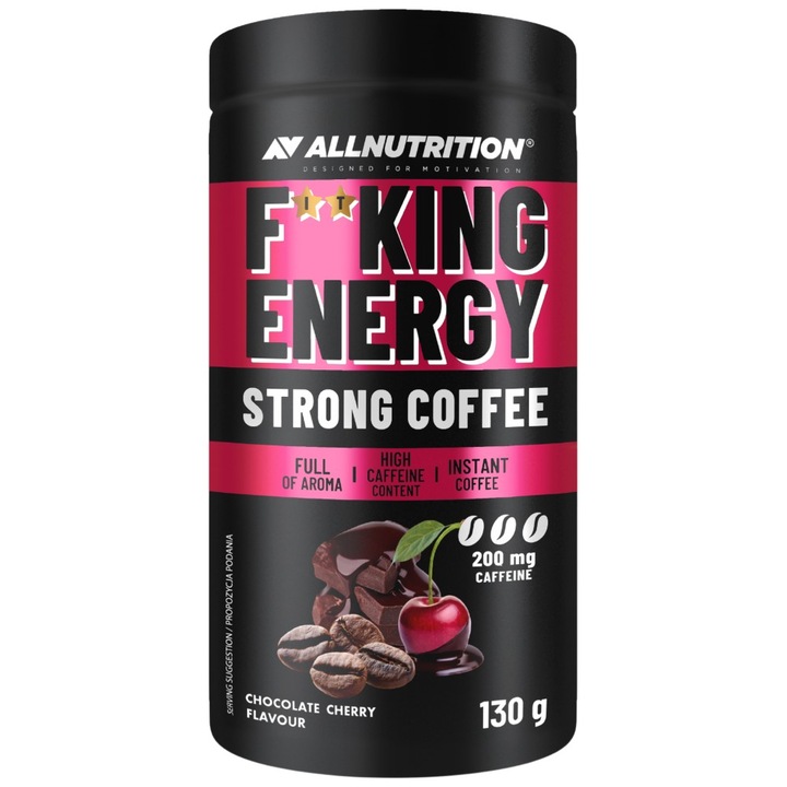 Étrend-kiegészítő AllNutrition F**KING Energy Strong Coffee Instant, Csokoládé cseresznyével, 130 gramm