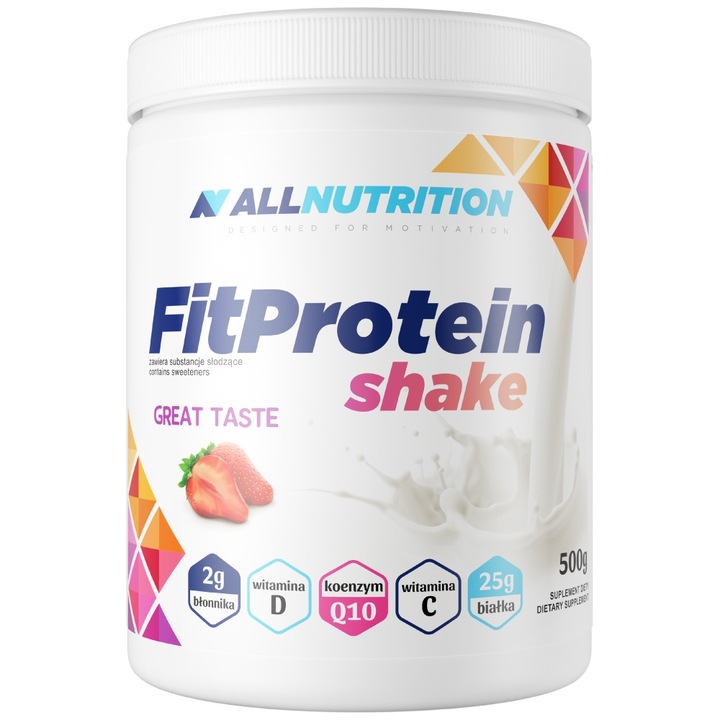 Supliment alimentar, ALLNUTRITION, FitProtein Shake Protein din zer cu colagen, Capsuni, 500 grame