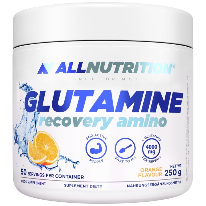 Хранителна добавка AllNutrition Glutamine Recovery Amino, Портокал, 250 грама