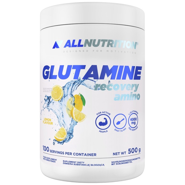 Хранителна добавка AllNutrition Glutamine Recovery Amino, Лимон, 500 грама