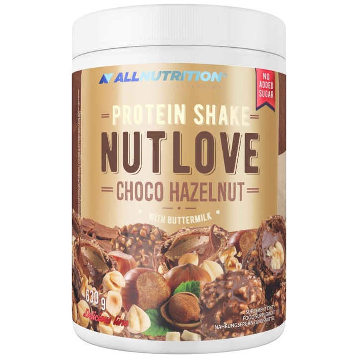 Étrend-kiegészítő AllNutrition NutLove Protein Shake Whey Protein plus kazein, csokoládé mogyoróval, 630 gramm