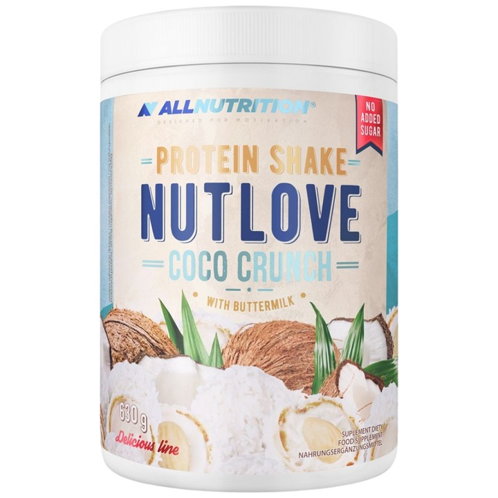 Étrend-kiegészítő AllNutrition NutLove Protein Shake Whey Protein plus kazein, kókusz, 630 gramm