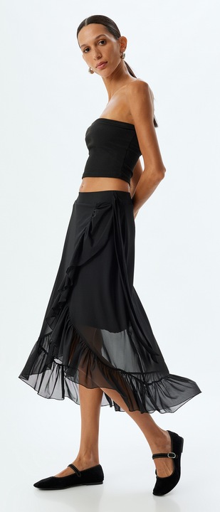 KOTON, Fusta midi asimetrica, Negru, 3XL