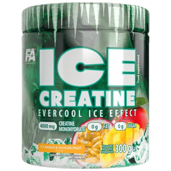 Étrend-kiegészítő FA Nutrition Ice Creatine Monohydrate Evercool Ice Effect, Mangó és maracuja, 300 gramm