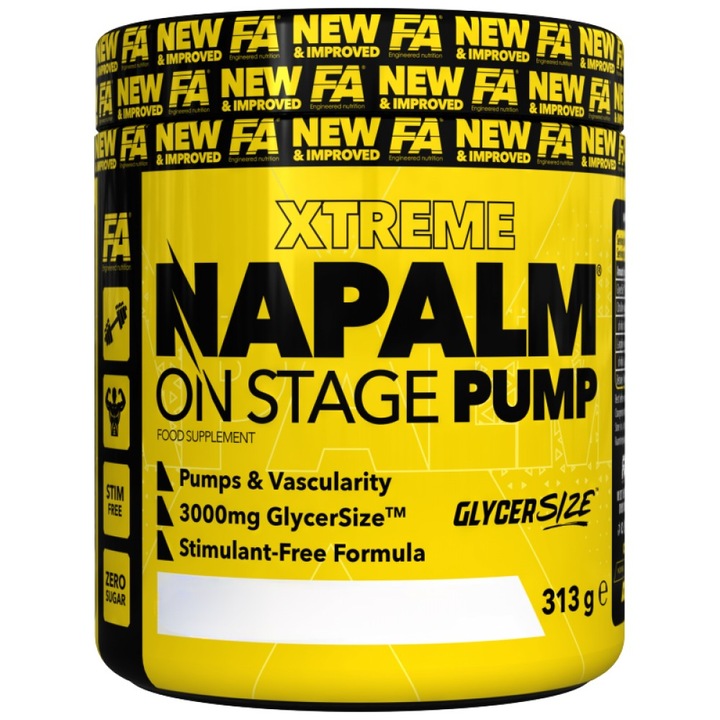 Хранителна добавка FA Nutrition NAPALM On Stage Pump Stim-Free Pre-Workout Formula, Манго с лимон, 313 грама