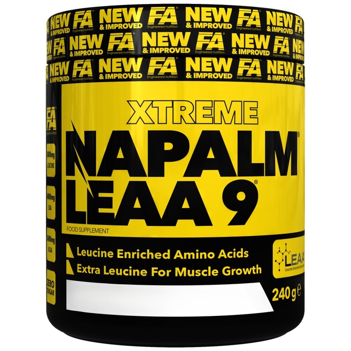 Supliment alimentar FA Nutrition Xtreme Napalm LEAA 9 aminoacizi esentiali imbogatiti cu leucina, portocala si mango, 240 grame