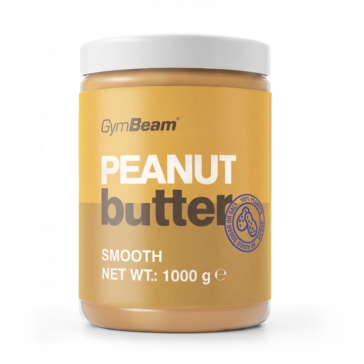 Unt de arahide 100% smooth, neted, GymBeam, 1000 grame