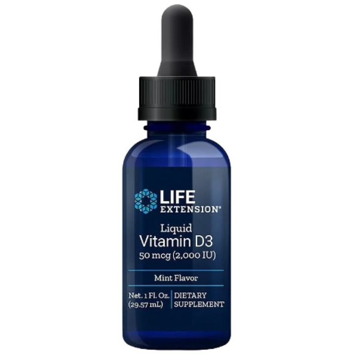 Étrend-kiegészítő Life Extension Liquid D3-vitamin ízű, menta, 29,57 ml