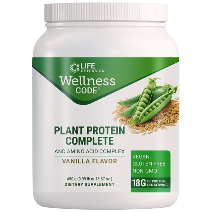 Supliment alimentar, Life Extension, Plant Protein Complete Wellness Code, 450 grame