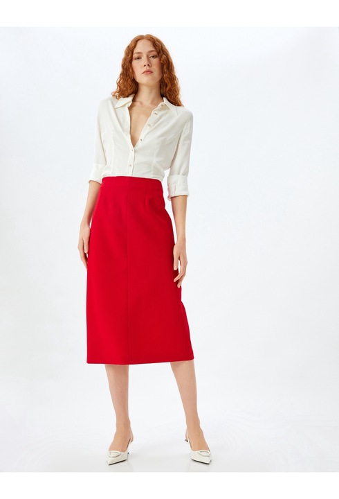 KOTON, Fusta midi cu talie inalta si slit pe partea din spate, Rosu, 2XS