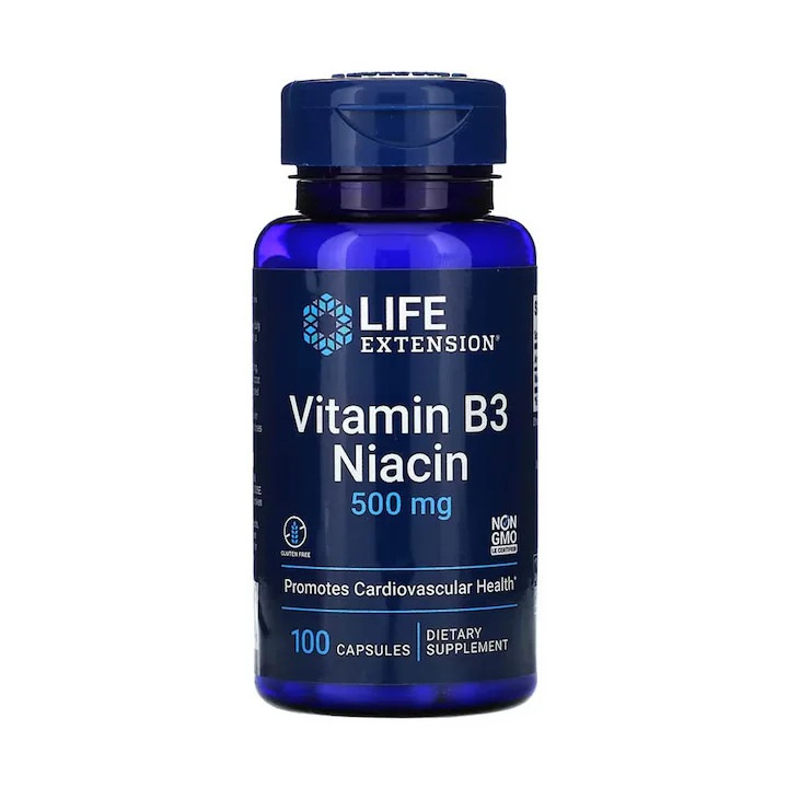 Supliment alimentar, Vitamina B3, Niacina (500 mg), Life Extension Vitamin B3 Niacin - 100 capsule (100 doze)