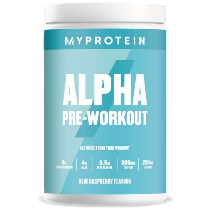 Хранителна добавка MyProtein Alpha Pre-Workout, Синя малина, 600 грама