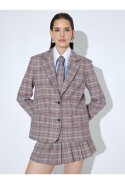 KOTON, Fusta mini plisata cu model in carouri, Rosu