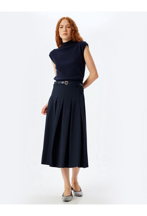 KOTON, Fusta midi cu croiala evazata, Bleumarin, 2XS