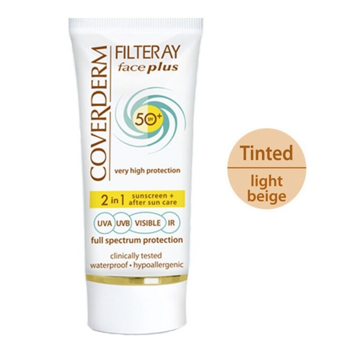 Coverderm 2in1 Face Plus SPF50+ Crema solara colorata si Bej deschis dupa soare 50 ml Ten normal