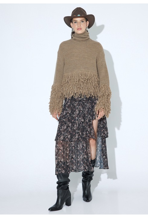 KOTON, Fusta midi cu slit lateral, Negru, 2XS