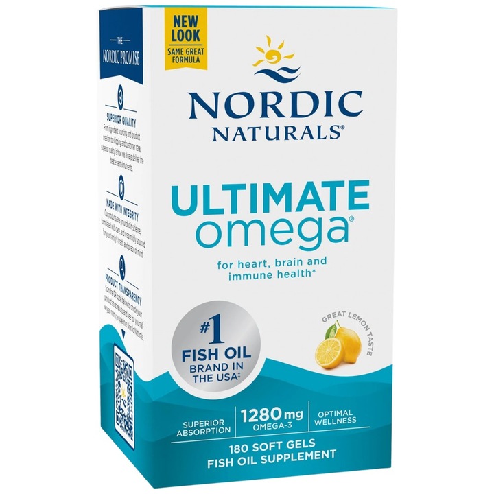 Хранителна добавка Nordic Naturals Ultimate Omega 1280 mg, Лимон, 180 Гел капсули