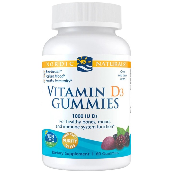 Nordic Naturals Vitamina D3 Gummies 1000 UI, Fructe de padure, 60 Gummies