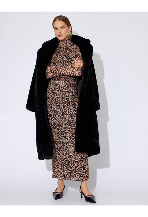 KOTON, Rochie maxi cu animal print, Negru