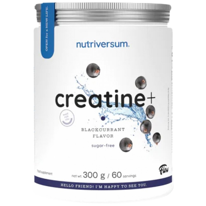 Táplálék-kiegészítő Nutriversum Creatineplus Cukormentes, Feketeribizli, 300 gramm