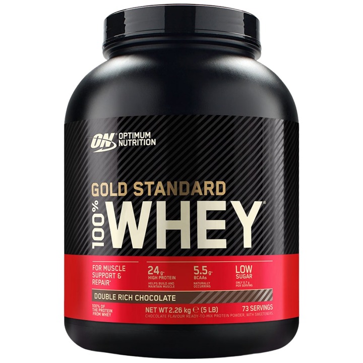 Proteine, Optimum Nutrition 100% zer Gold Standard, ciocolata dubla, 2270 grame