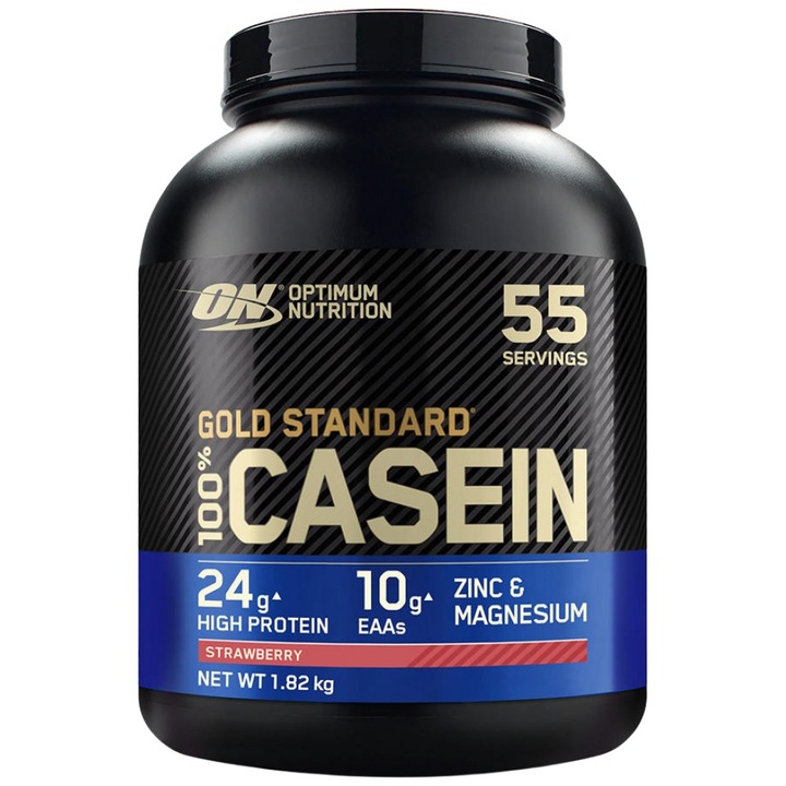 Хранителна добавка Optimum Nutrition 100% Casein, Ягода, 1816 грама