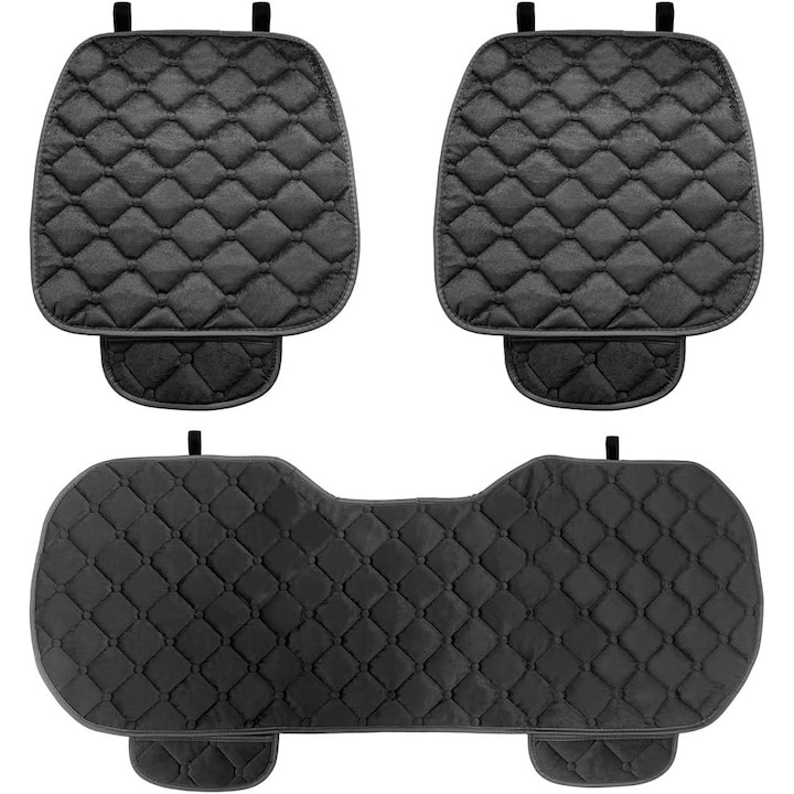 Покривало за автомобилна седалка, Комплект от 3 калъфа за кола, екологична кожа, универсална, защита на седалката, дизайн против приплъзване, детска седалка, водоустойчива, може да се пере, 20,08x27,56 инча, Черна