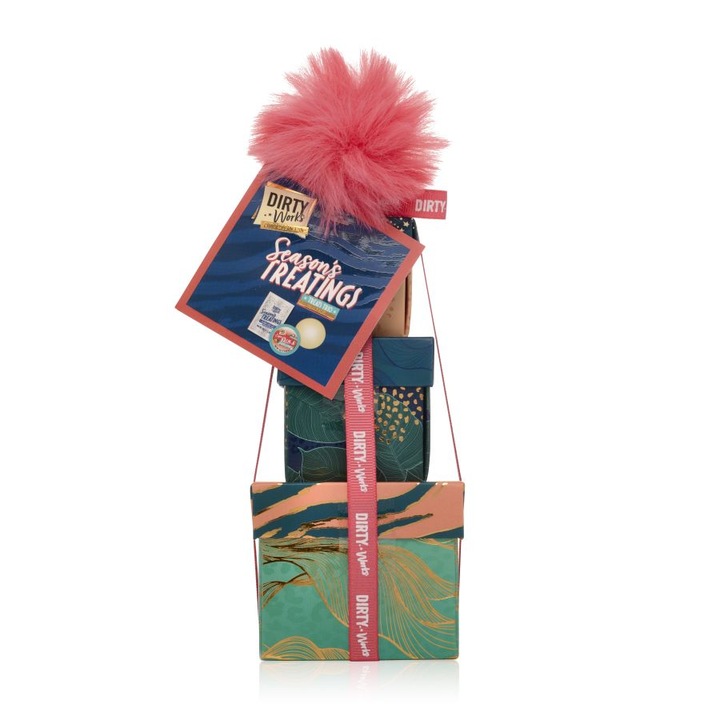 Set tratament baie, Dirty Works, spuma si saruri de baie, pentru barbati, 10ml balsam de buze, 40g bomba de baie, 50g sare de baie