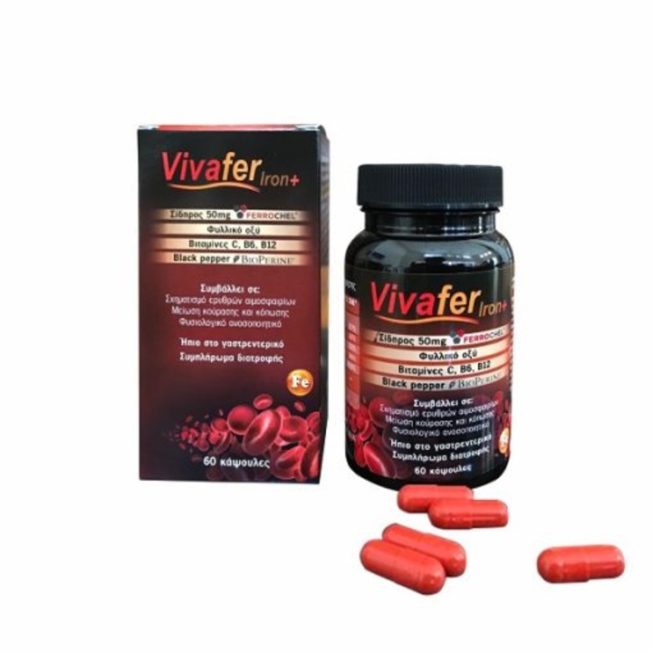 Supliment alimentar cu fier Vivapharm Vivafer Iron+ 60 capsule