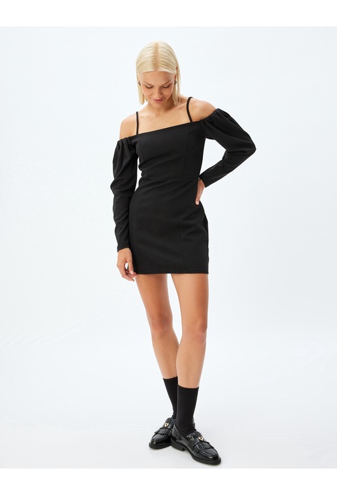 KOTON, Rochie mini cu decupaj pe umar, Negru, 3XL