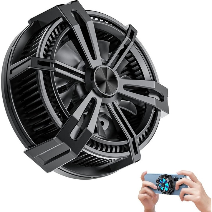 Mobiltelefon hűtő, mágneses ventilátor Android és iPhone okostelefonokhoz, kompakt, csendes kivitel, kék LED-ekkel