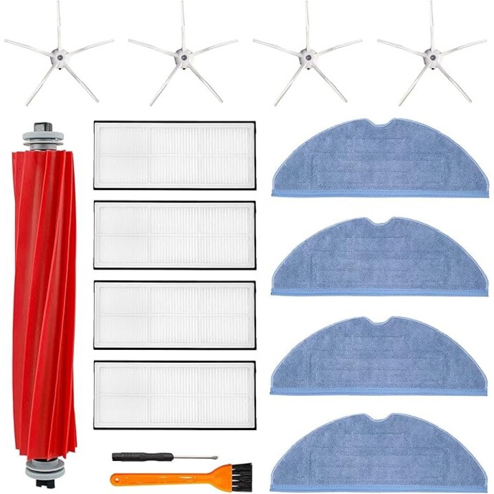 Set accesorii pentru aspirator robot Xiaomi Roborock S7 S7+, 1 perie principala, 4 perii laterale, 4 mopuri, 4 filtre