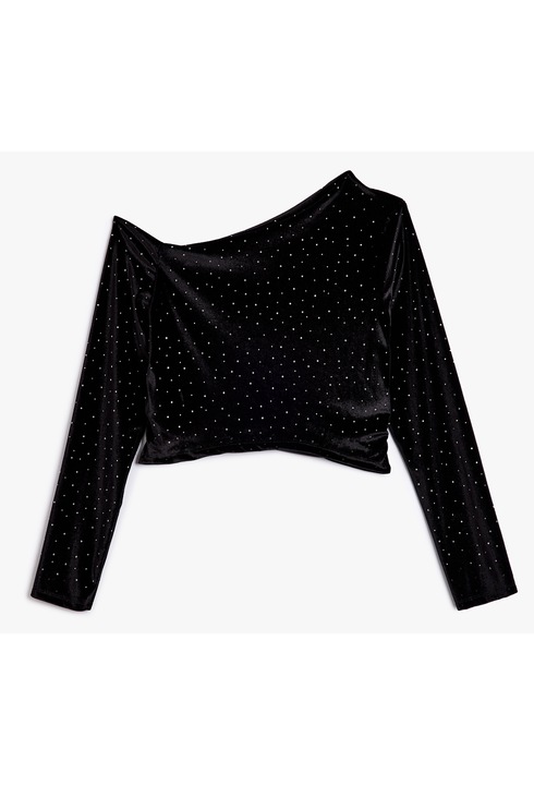 KOTON, Bluza stralucitoare cu decolteu pe un umar, Negru, 3XL