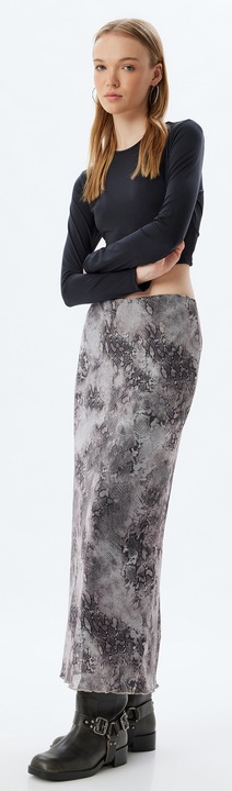 KOTON, Fusta cambrata maxi cu model, Negru, 3XL