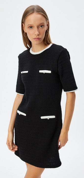 KOTON, Rochie mini cu detalii contrastante, Negru